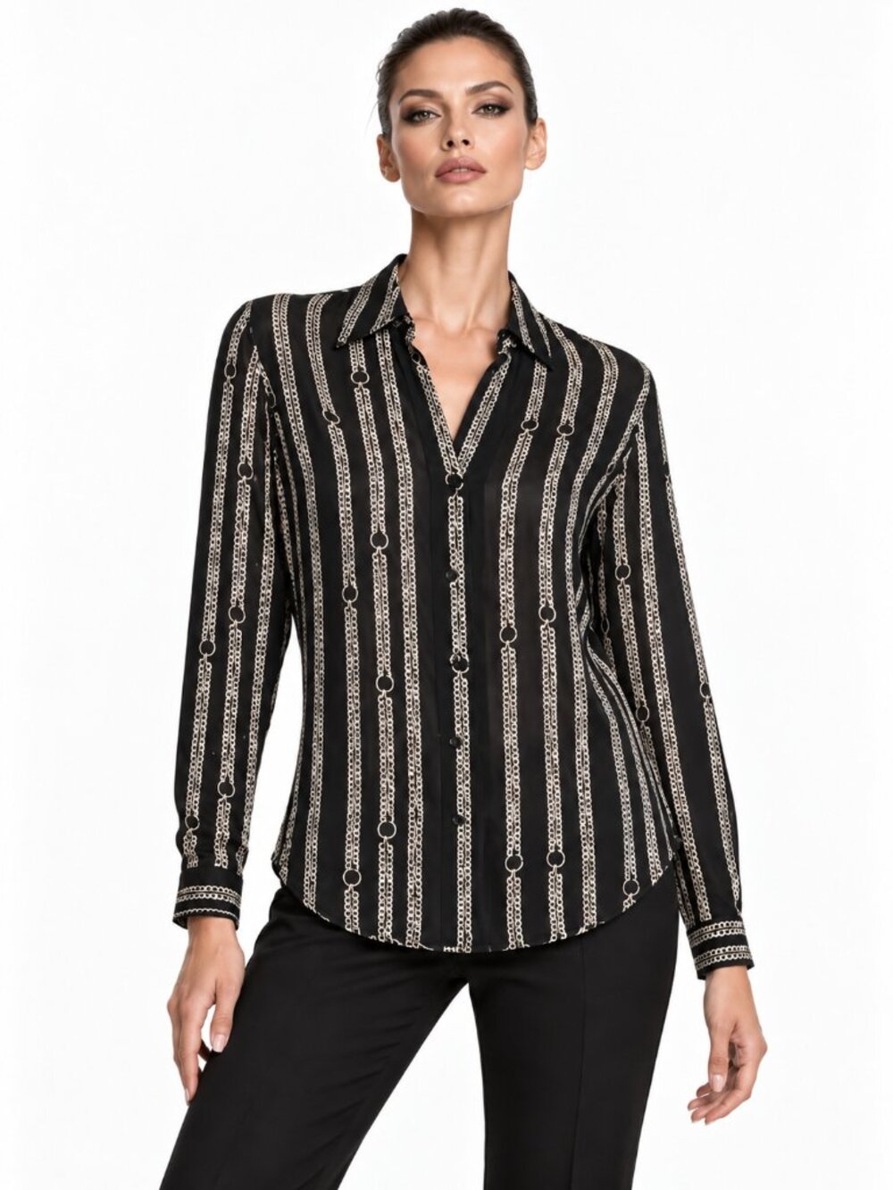 L’AGENCE Nina Chain-Print Button-Down Silk Blouse XS